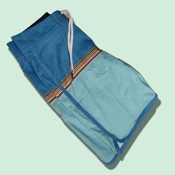 NEW Vissla Dredges Board Shorts Surf Sz 27 Upcycle Stretch Blue Retro Colorblock - Picture 6 of 9